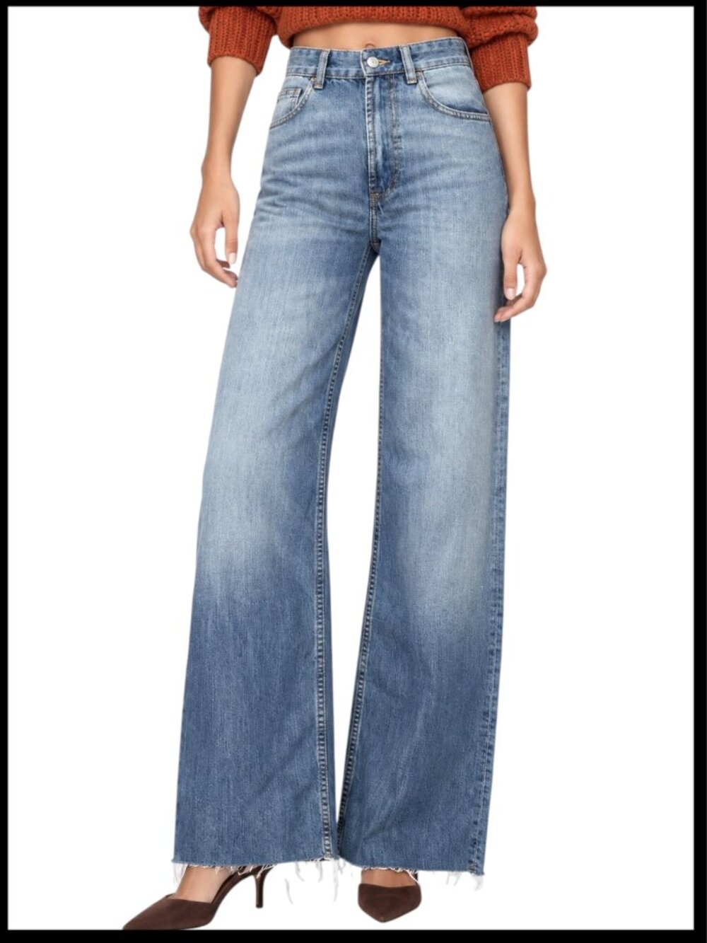 Zara TRF Washed Blue High Rise Wide Leg Jeans XS 2